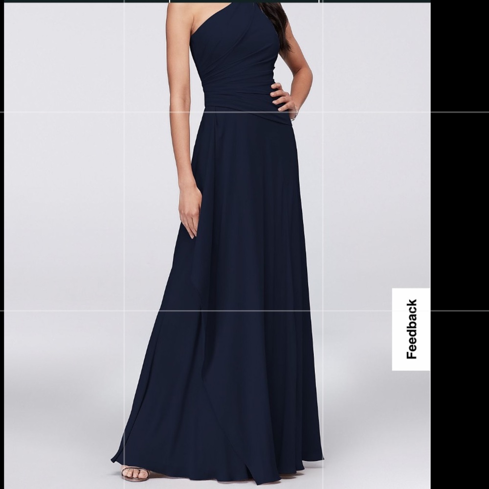 David’s Bridal One-Shoulder Georgette Cascade Bridesmaid Dress Marine Sz 16